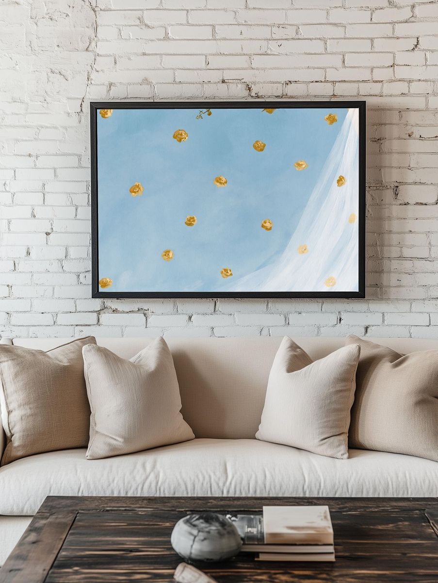 Blue Floral Drift Illustration Poster. room preview