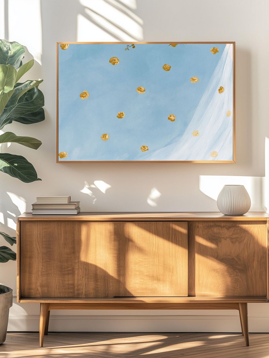 Blue Floral Drift Illustration Poster. — room view 3