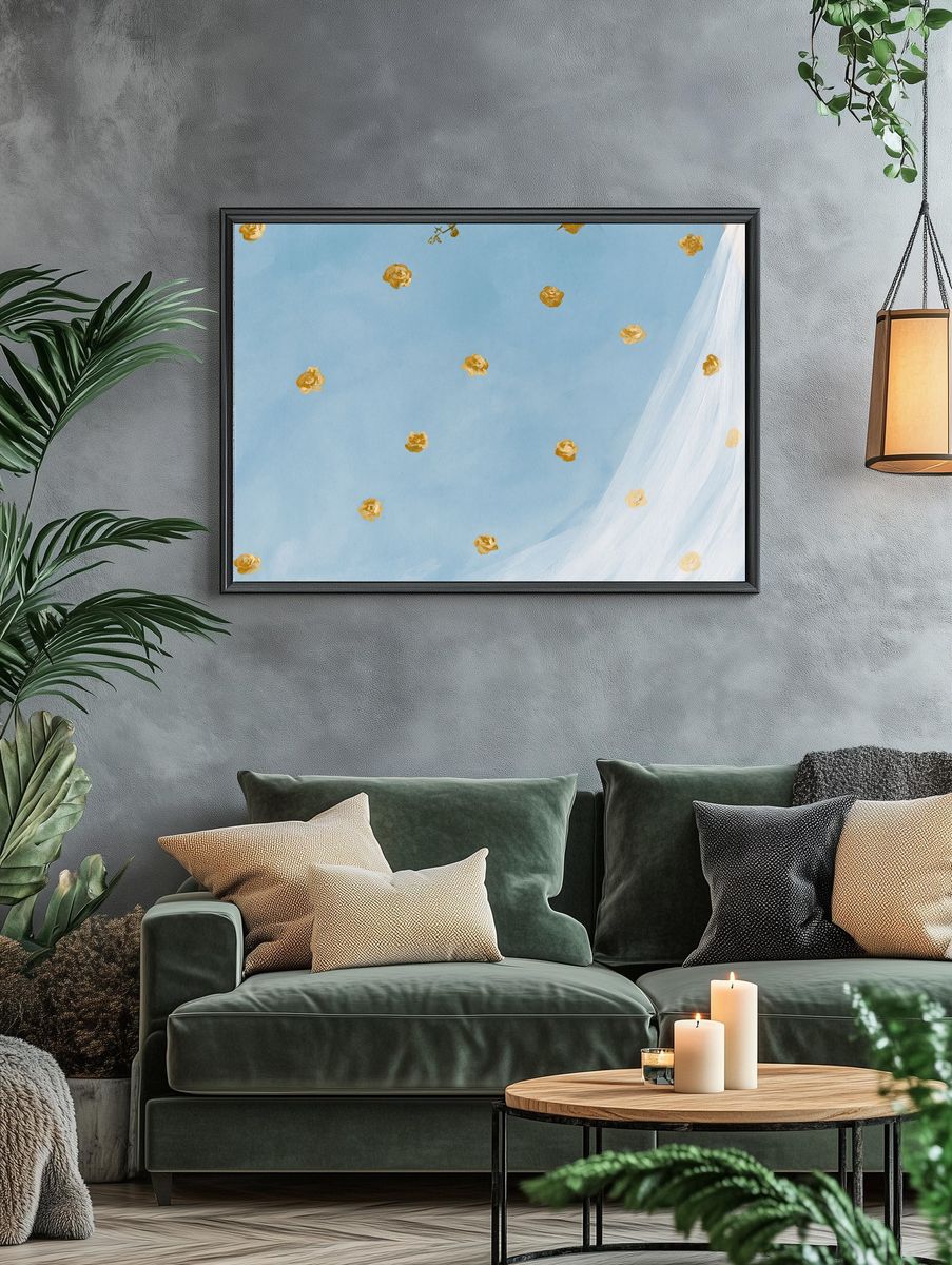 Blue Floral Drift Illustration Poster. — room view 4