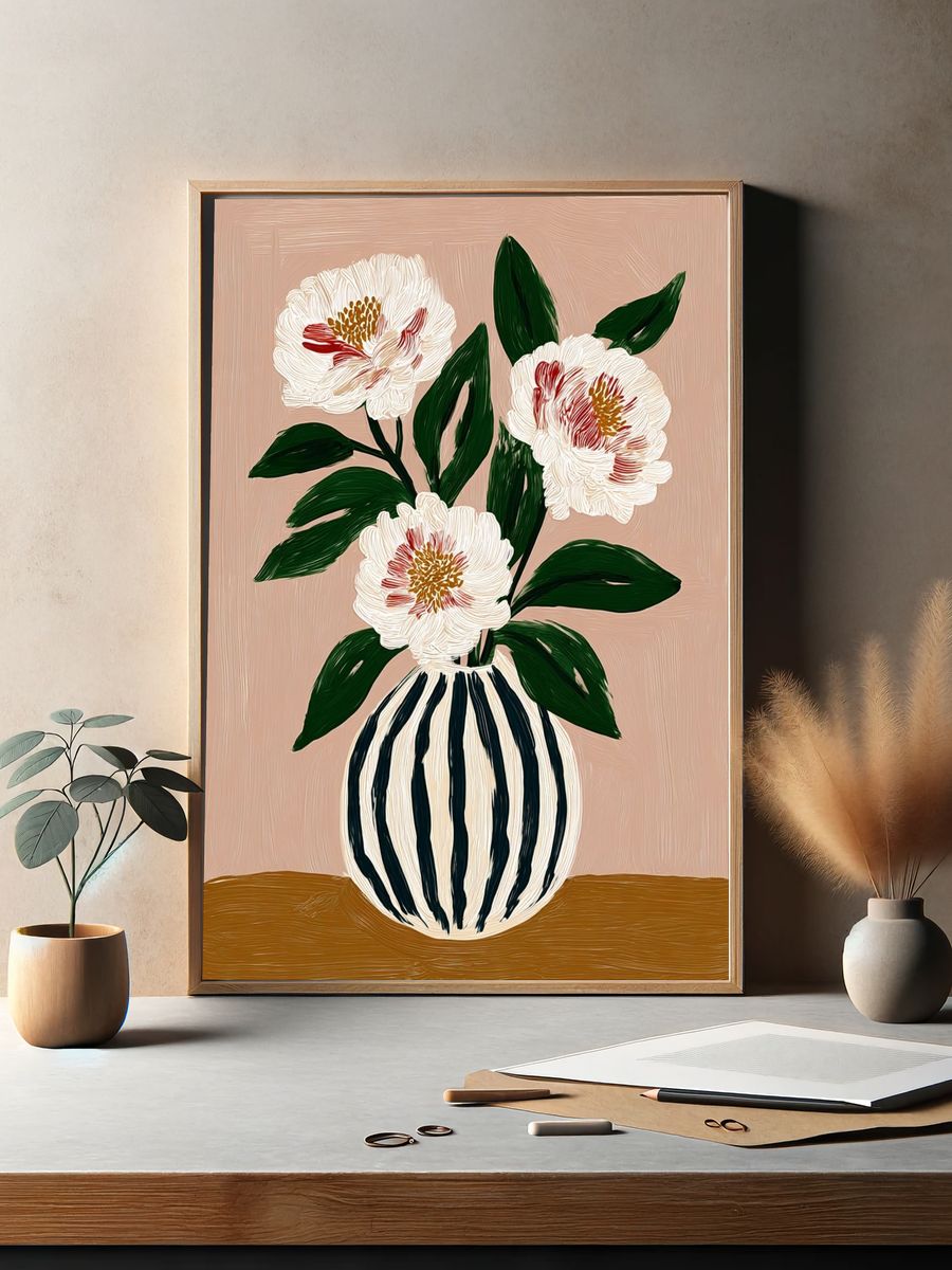 Peony Vase Botanical Print. — room view 2