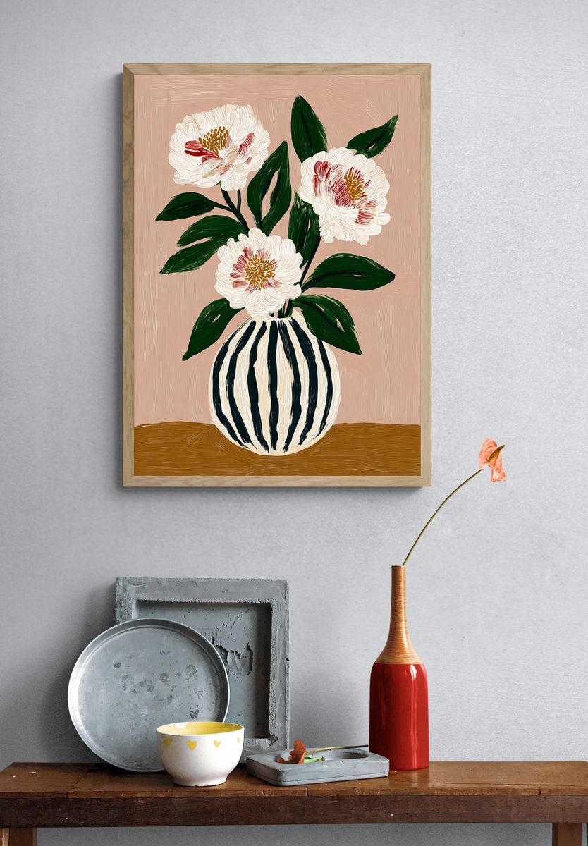 Peony Vase Botanical Print. — room view 3