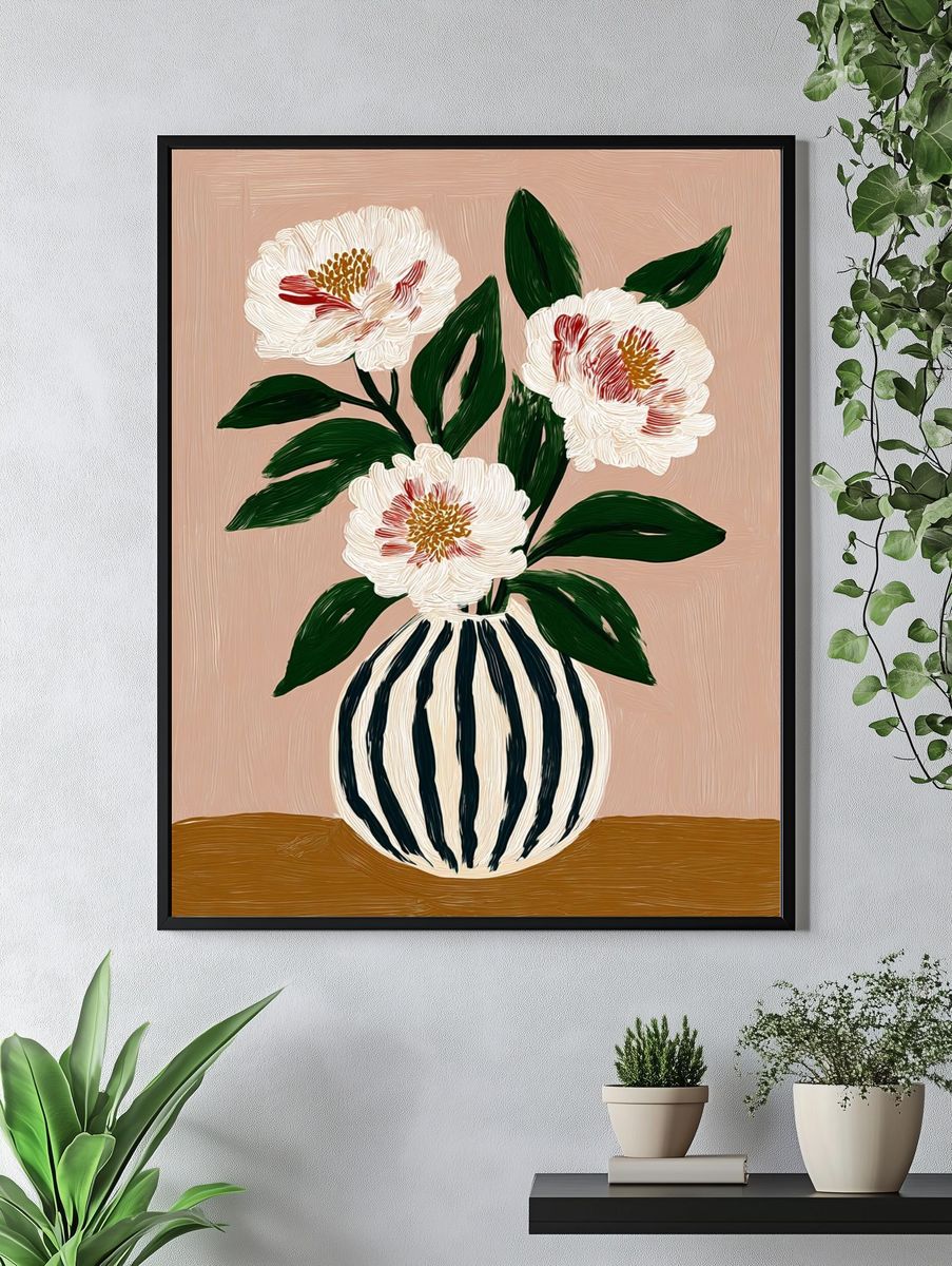 Peony Vase Botanical Print. — room view 4