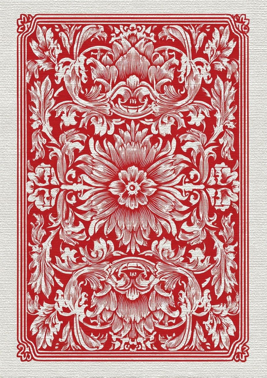 Ornate Floral Red Woodcut Poster. poster detail