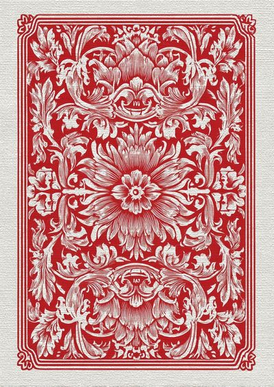Ornate Floral Red Woodcut Poster.