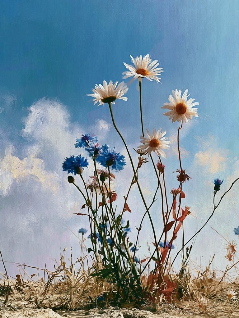 Wildflowers in Blue Sky Poster. poster detail