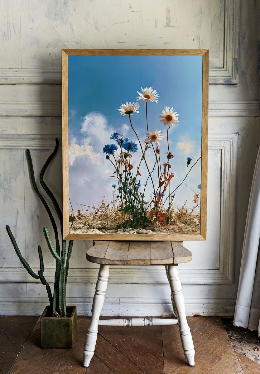 Wildflowers in Blue Sky Poster. room preview