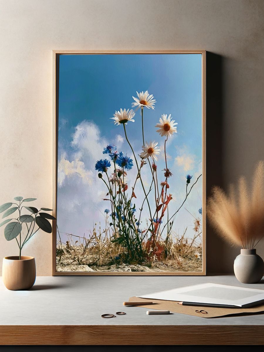 Wildflowers in Blue Sky Poster. — room view 2