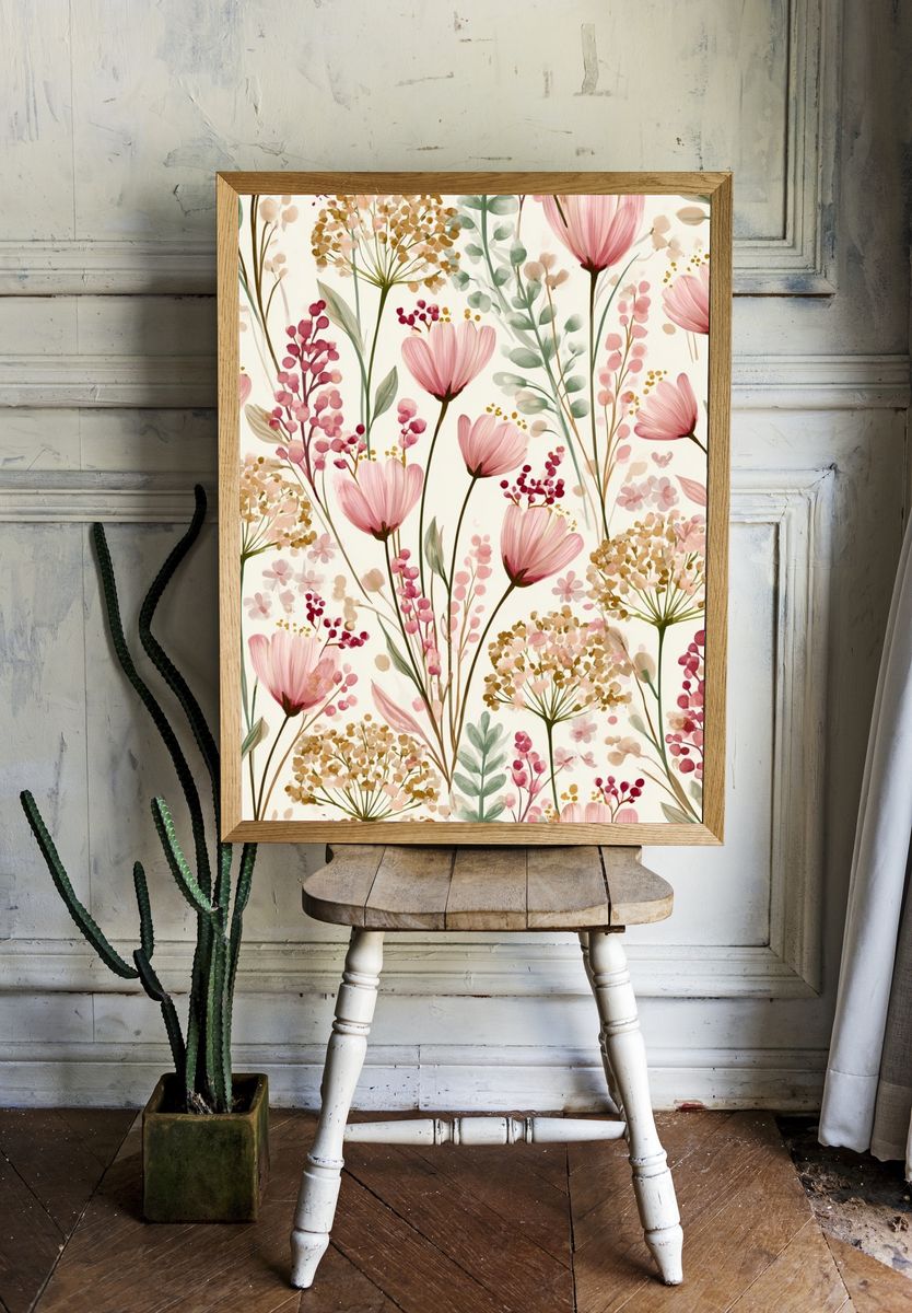 Pink Wildflower Botanical Print. — room view 1