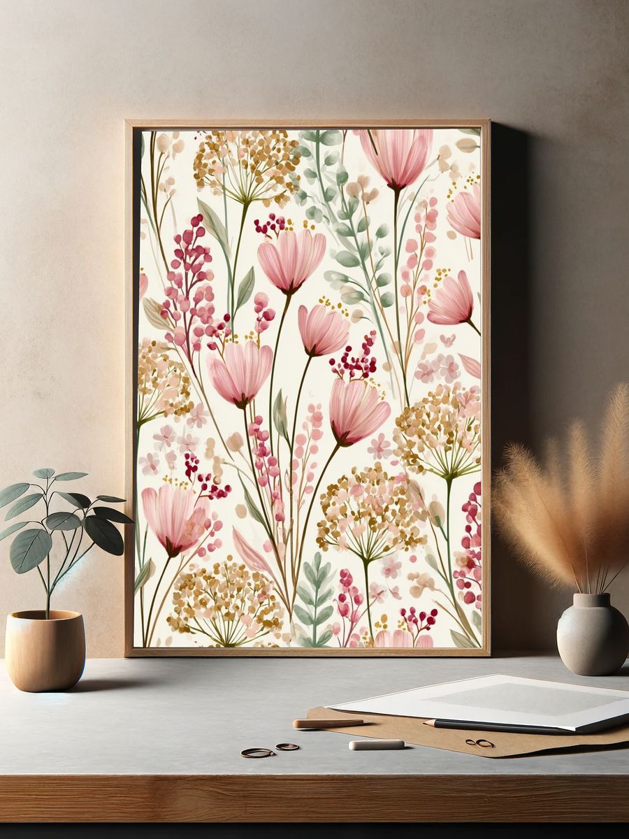 Pink Wildflower Botanical Print. — room view 2