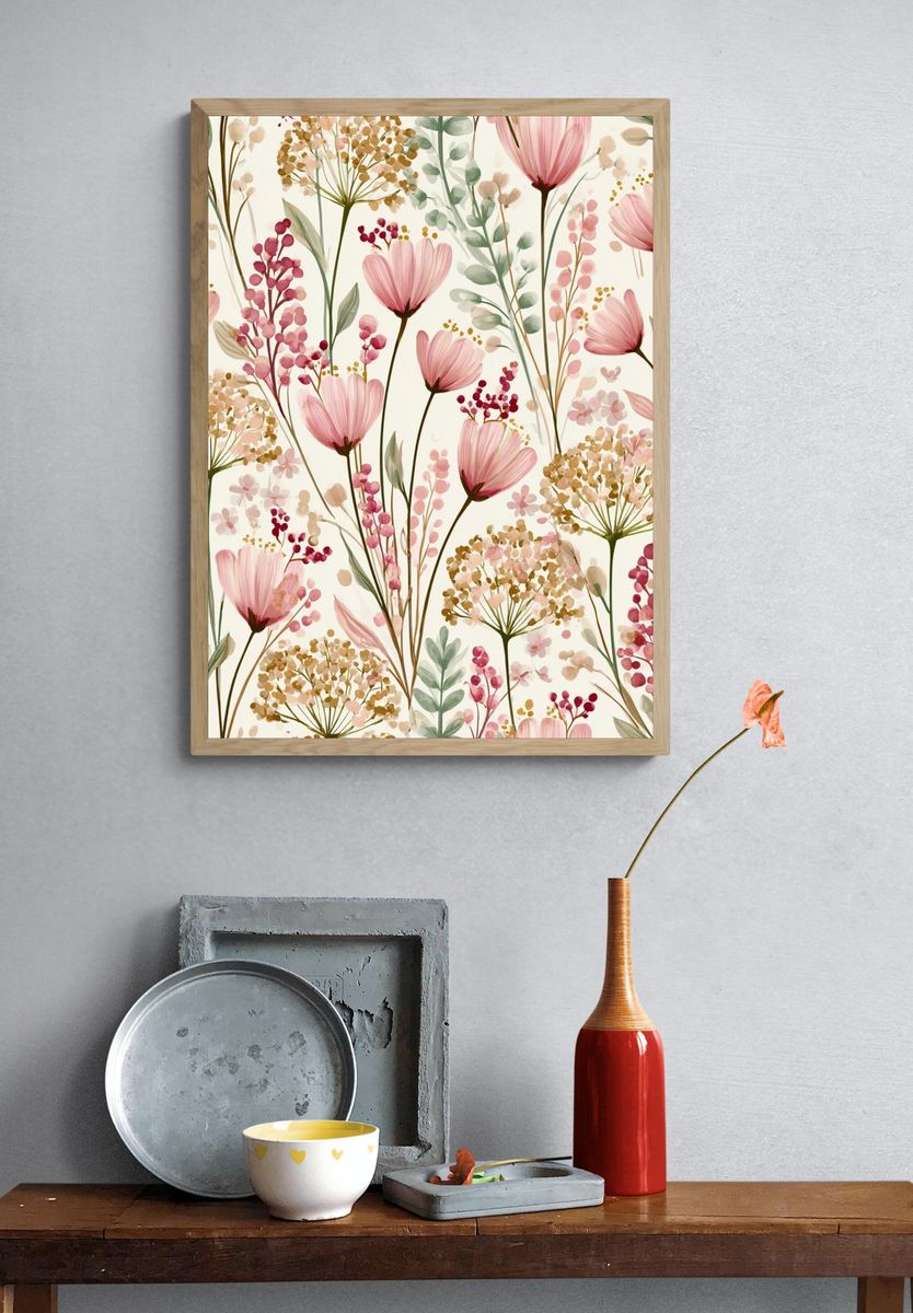 Pink Wildflower Botanical Print. — room view 3
