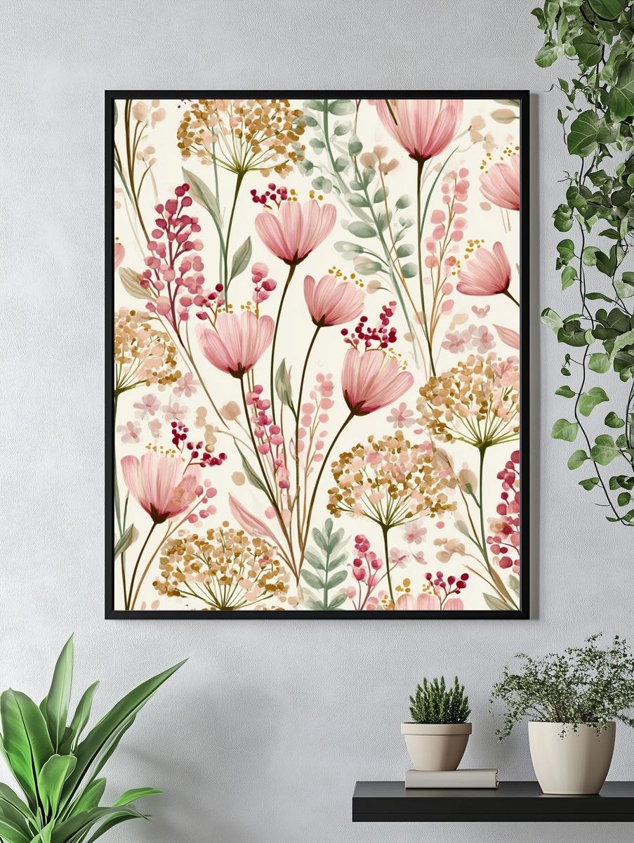 Pink Wildflower Botanical Print. — room view 4