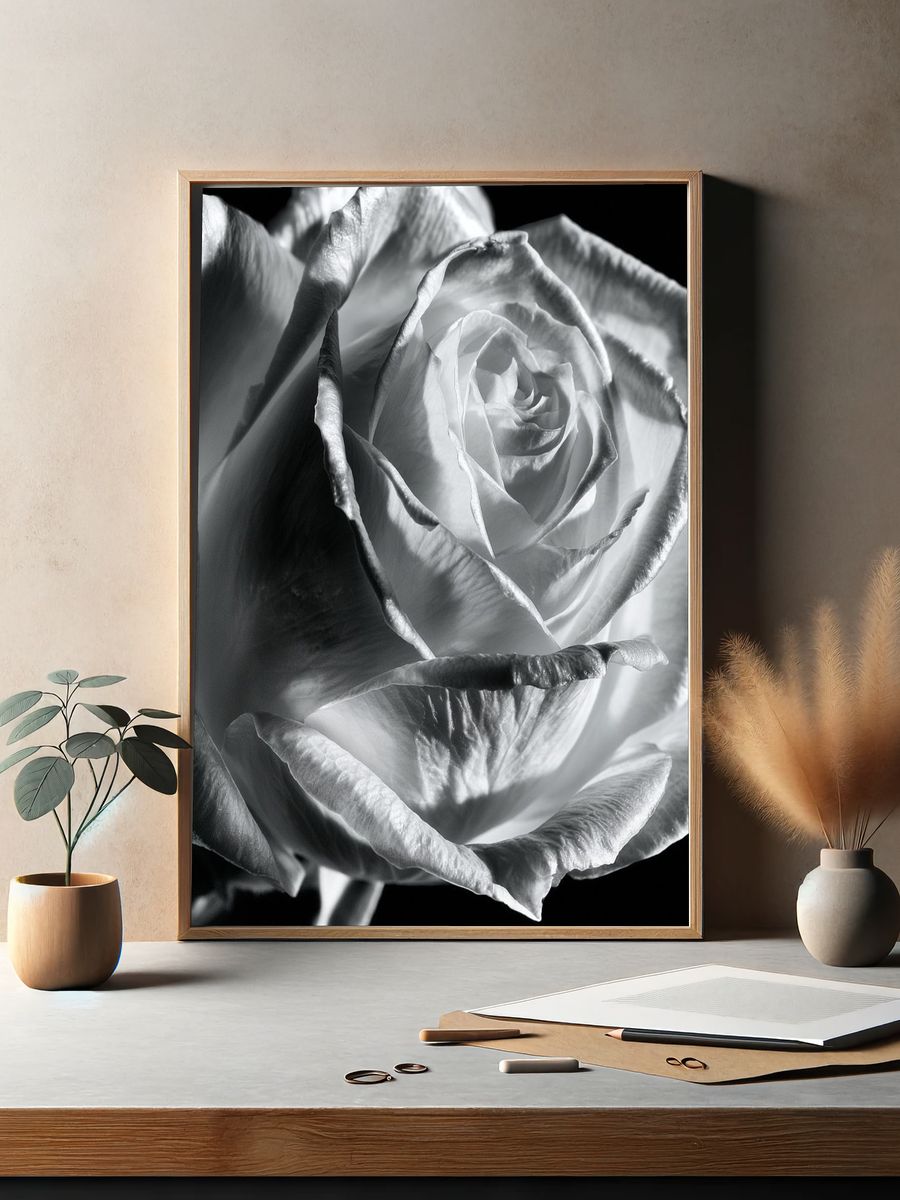 White Rose Black-White Poster. — room view 2