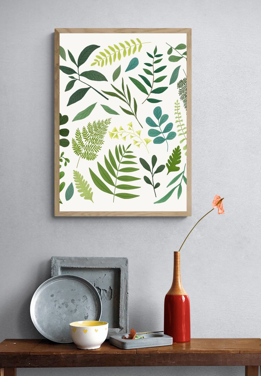 Green leaf design element set. — room view 3