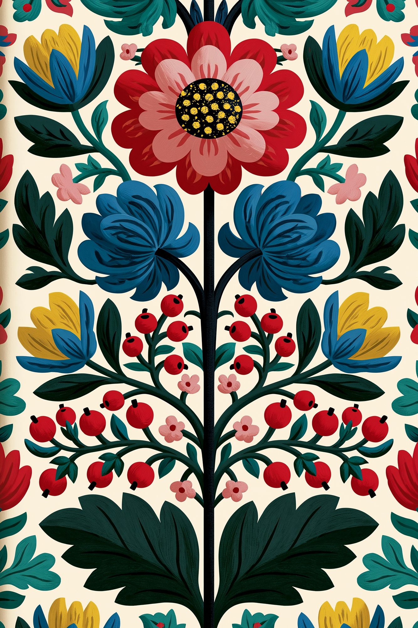 Folk Floral Garden Print. poster — botanical art