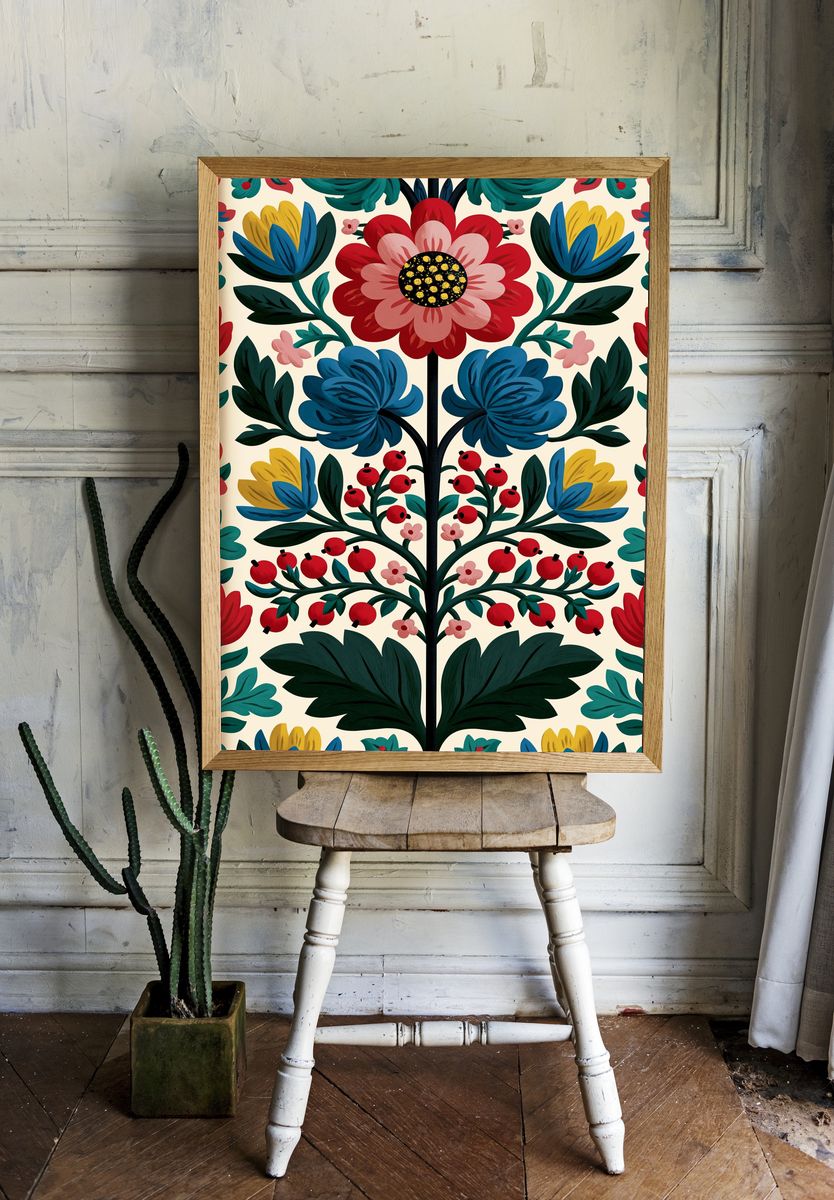 Folk Floral Garden Print. — room view 1