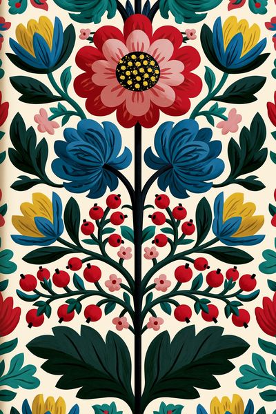 Folk Floral Garden Print. poster