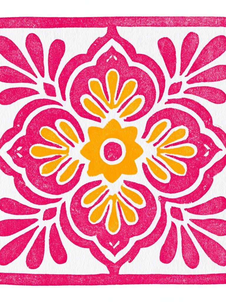 Pink Floral Tile Print. poster — botanical art