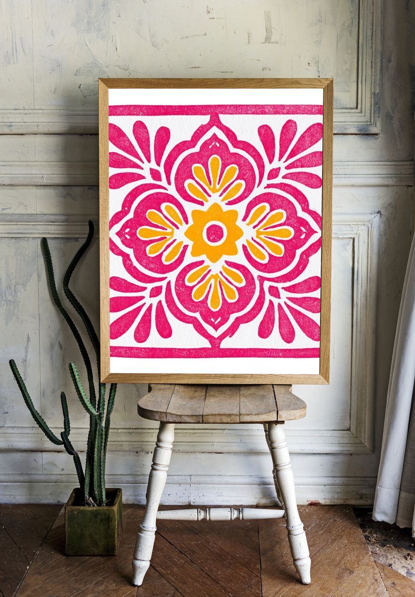 Pink Floral Tile Print. room preview