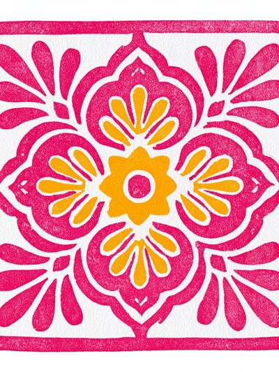 Pink Floral Tile Print.