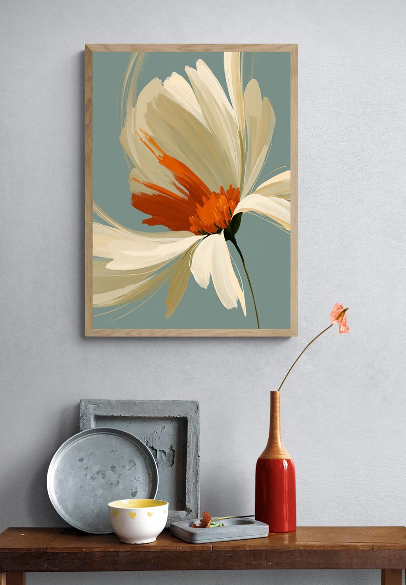Abstract Daisy Bloom Print. — room view 3