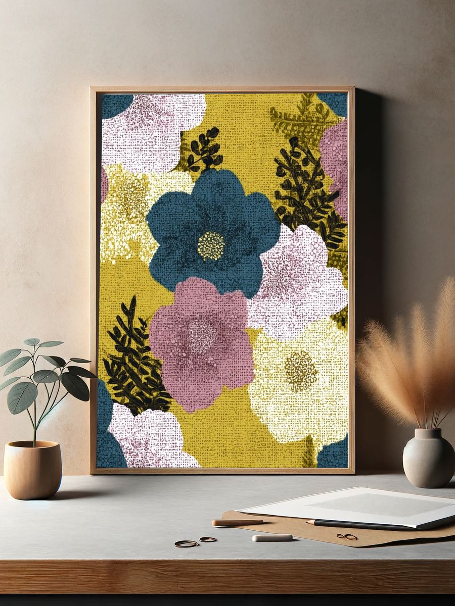 Floral Collage Vintage Print. — room view 2