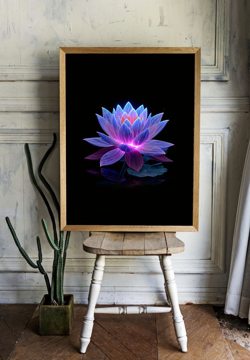 Neon Lotus Bloom Print. room preview