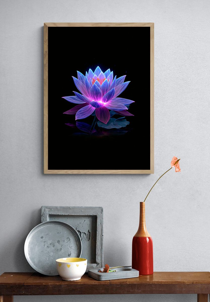 Neon Lotus Bloom Print. — room view 3