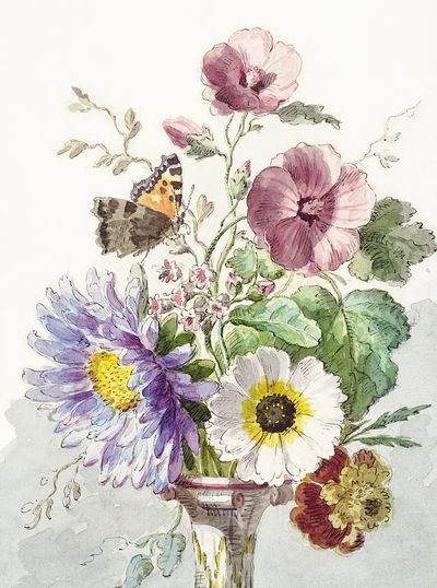 Bouquet Flowers Butterfly high resolution. poster print