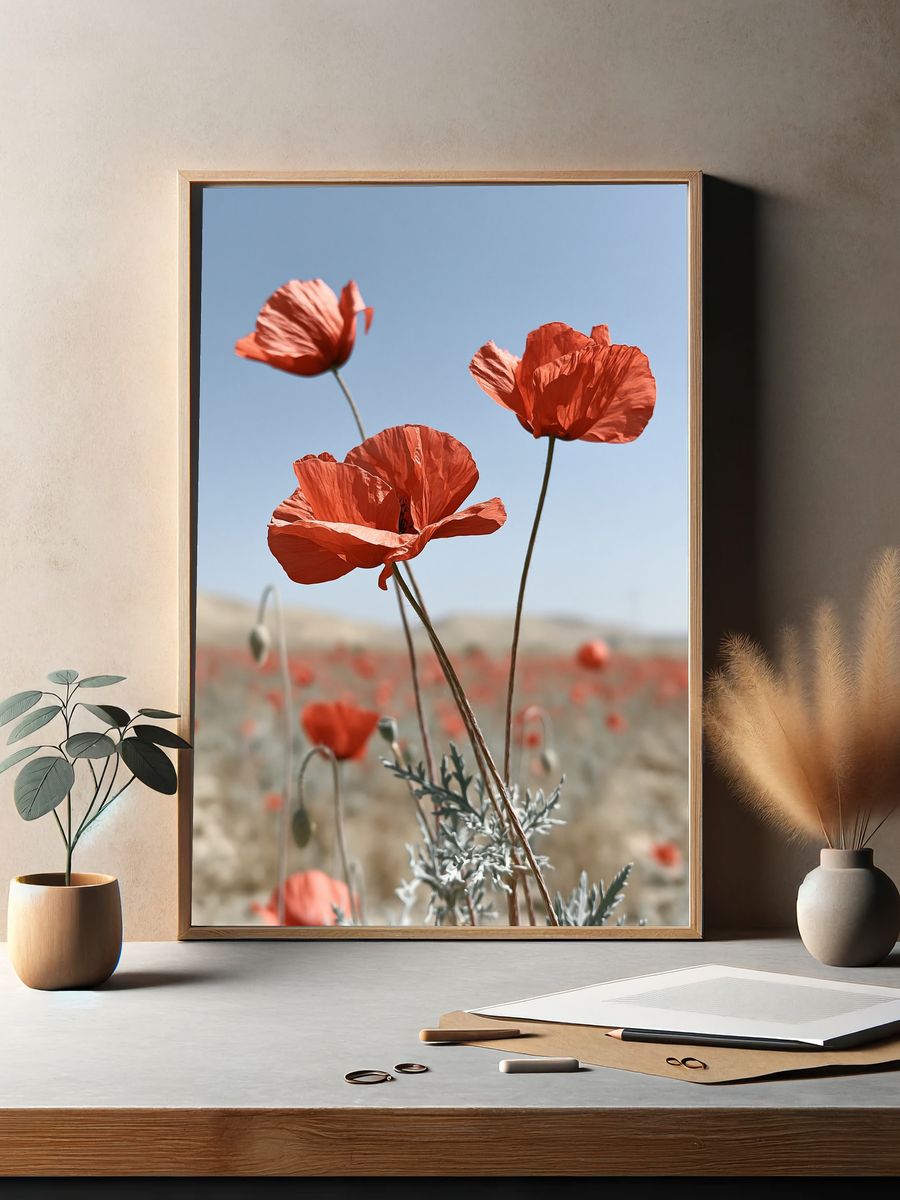 Red Poppies in Bloom Photography Poster. — room view 2