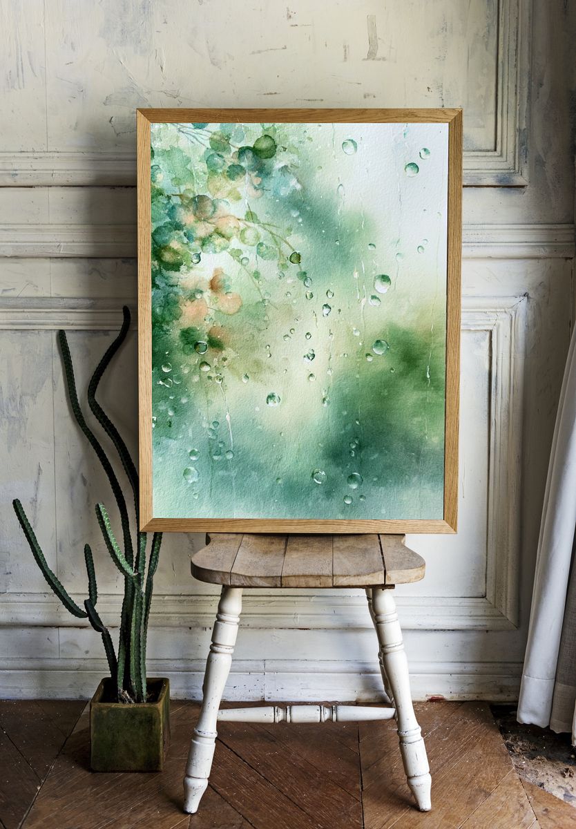 Rainy Eucalyptus Watercolor Poster. room preview