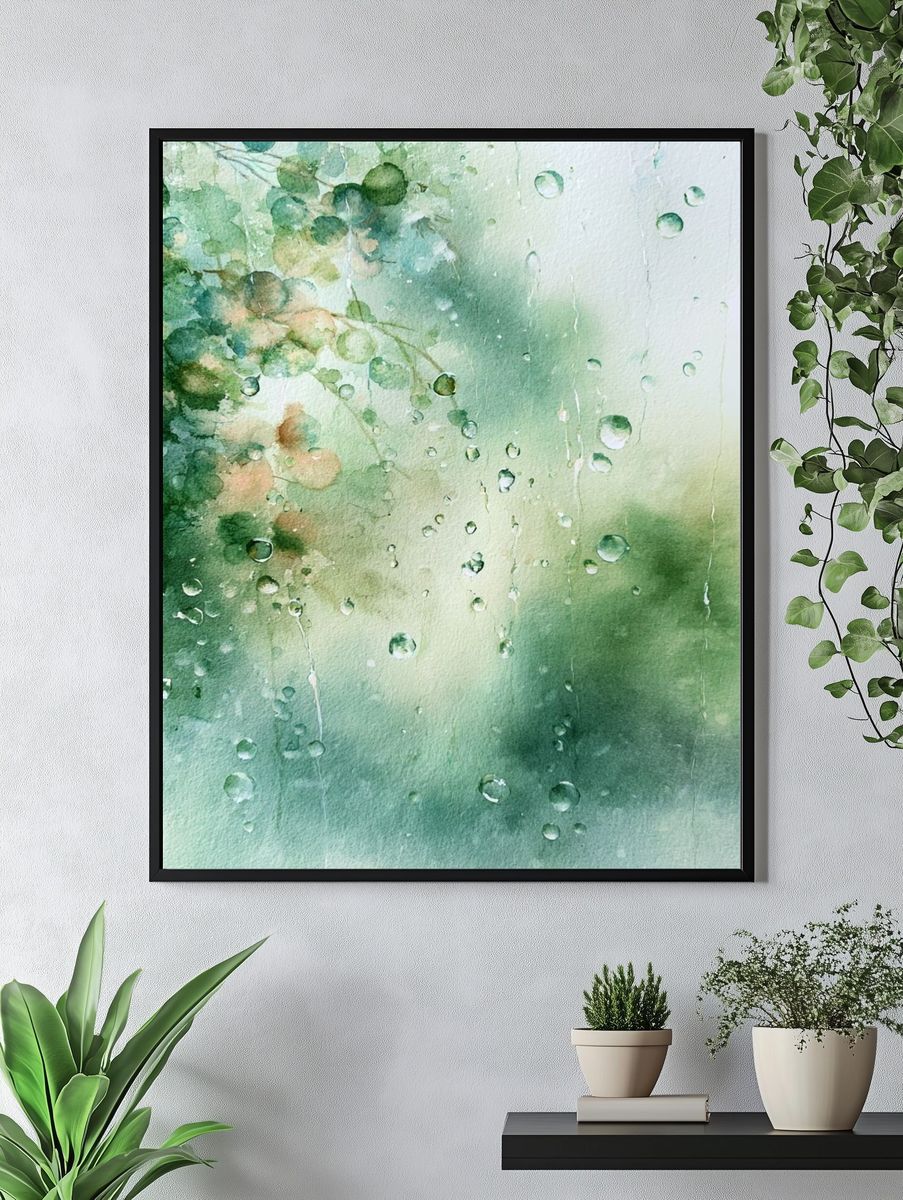 Rainy Eucalyptus Watercolor Poster. — room view 4