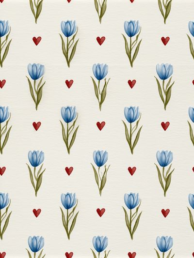 Blue Tulip Heart Pattern Print. poster