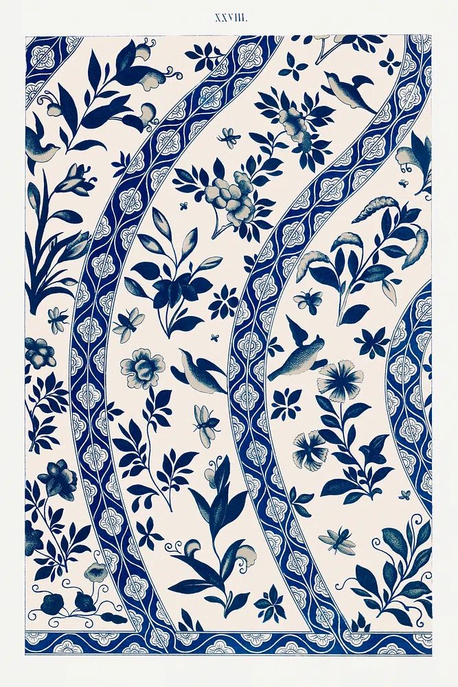 Blue flower pattern, Examples Chinese. poster detail
