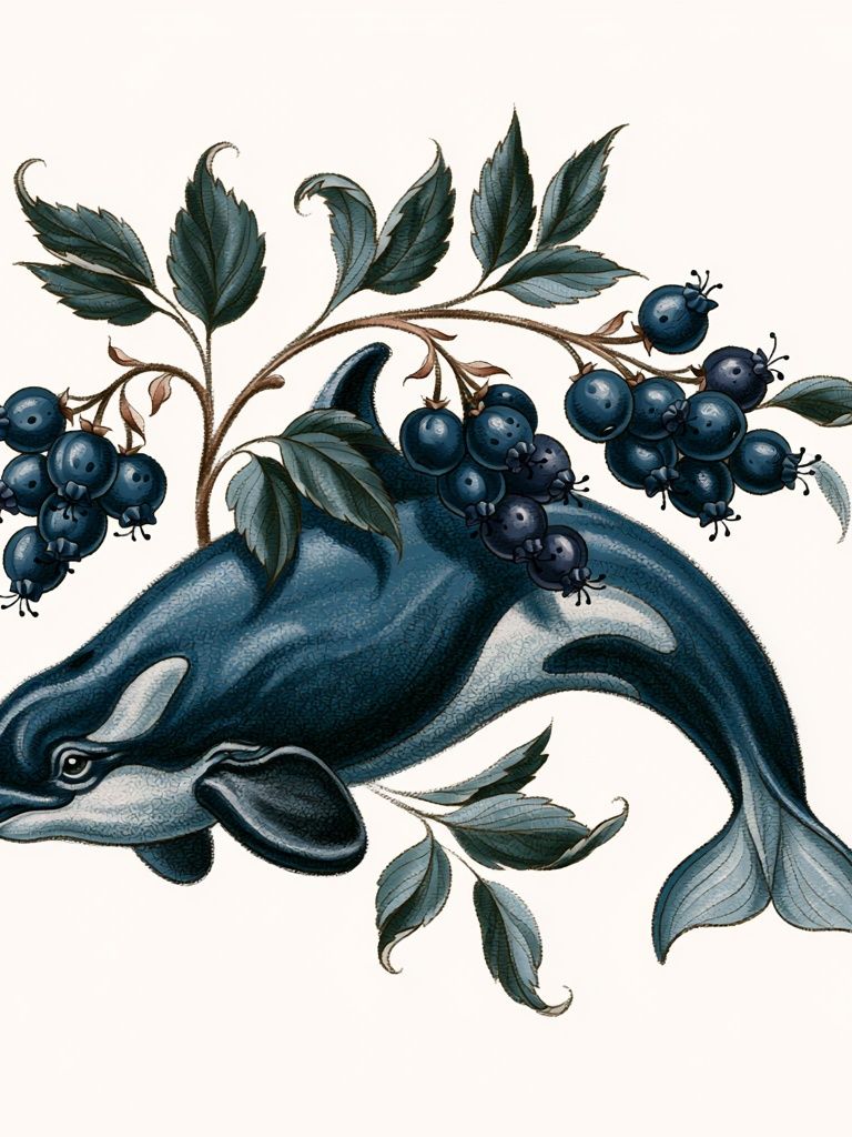 Orca and Blueberries Botanical Print. poster detail