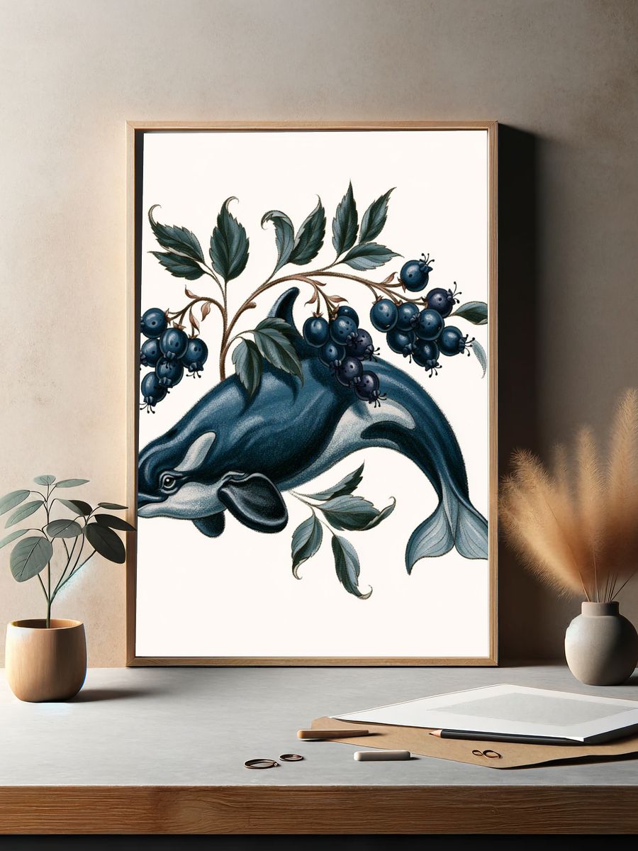 Orca and Blueberries Botanical Print. — room view 2