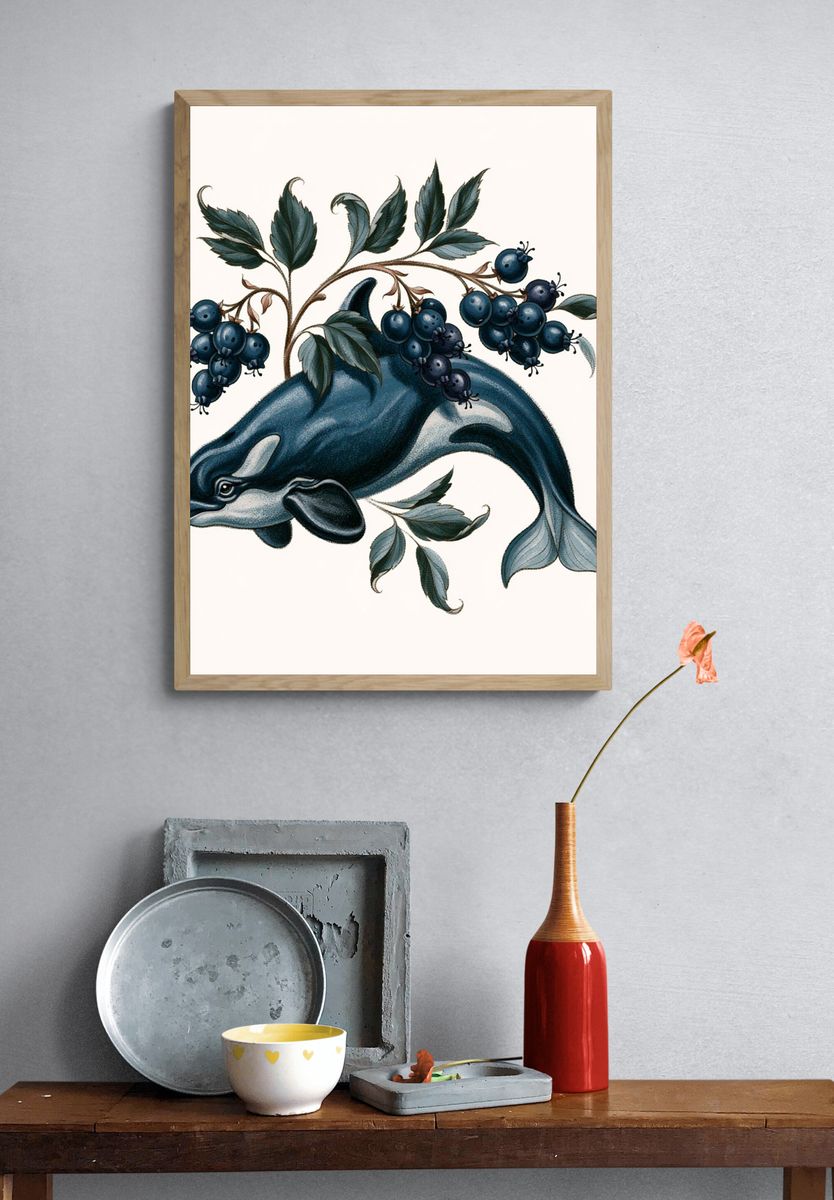 Orca and Blueberries Botanical Print. — room view 3