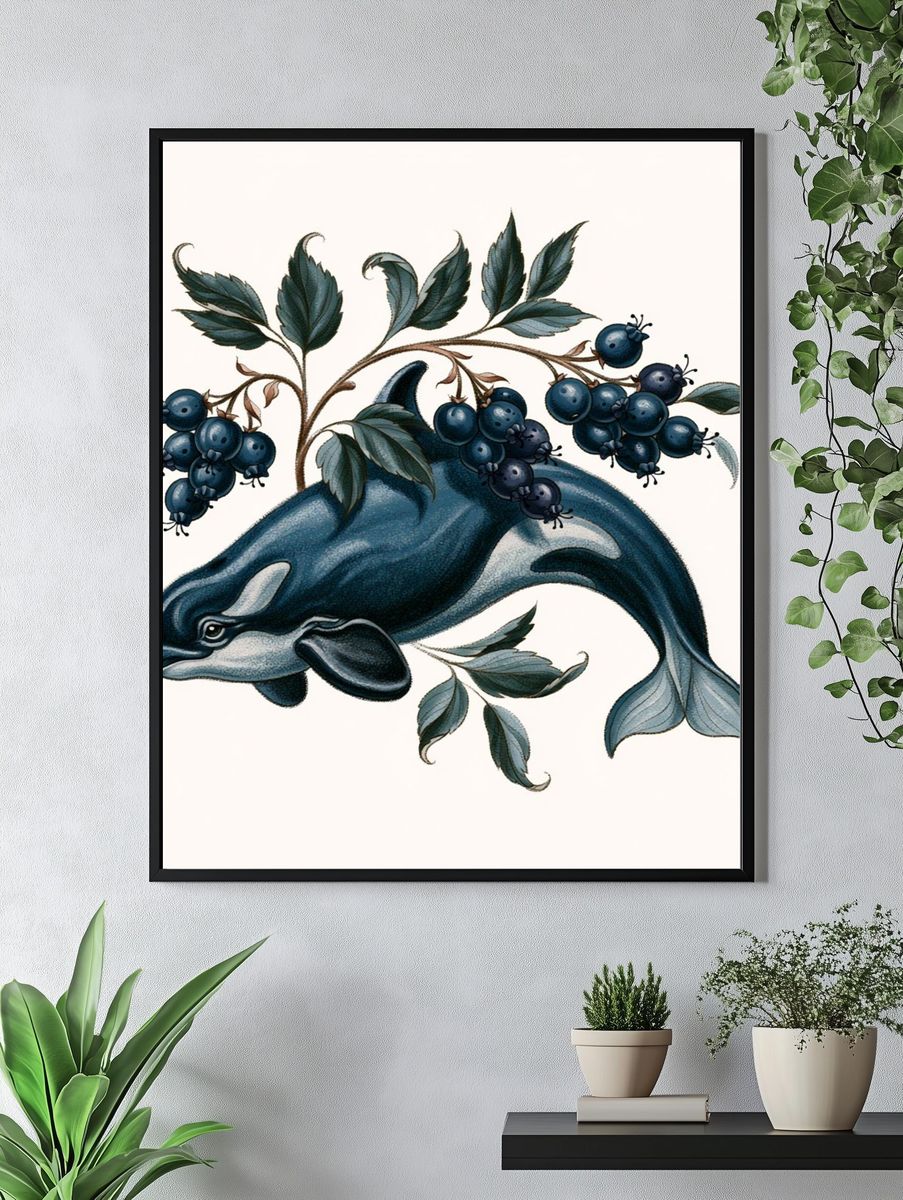 Orca and Blueberries Botanical Print. — room view 4