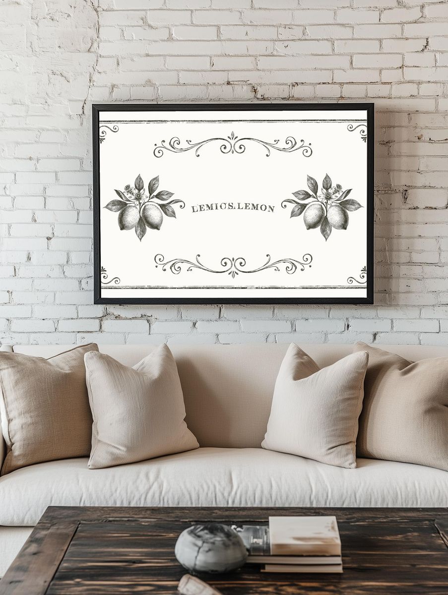 Lemons Vintage Botanical Poster. room preview