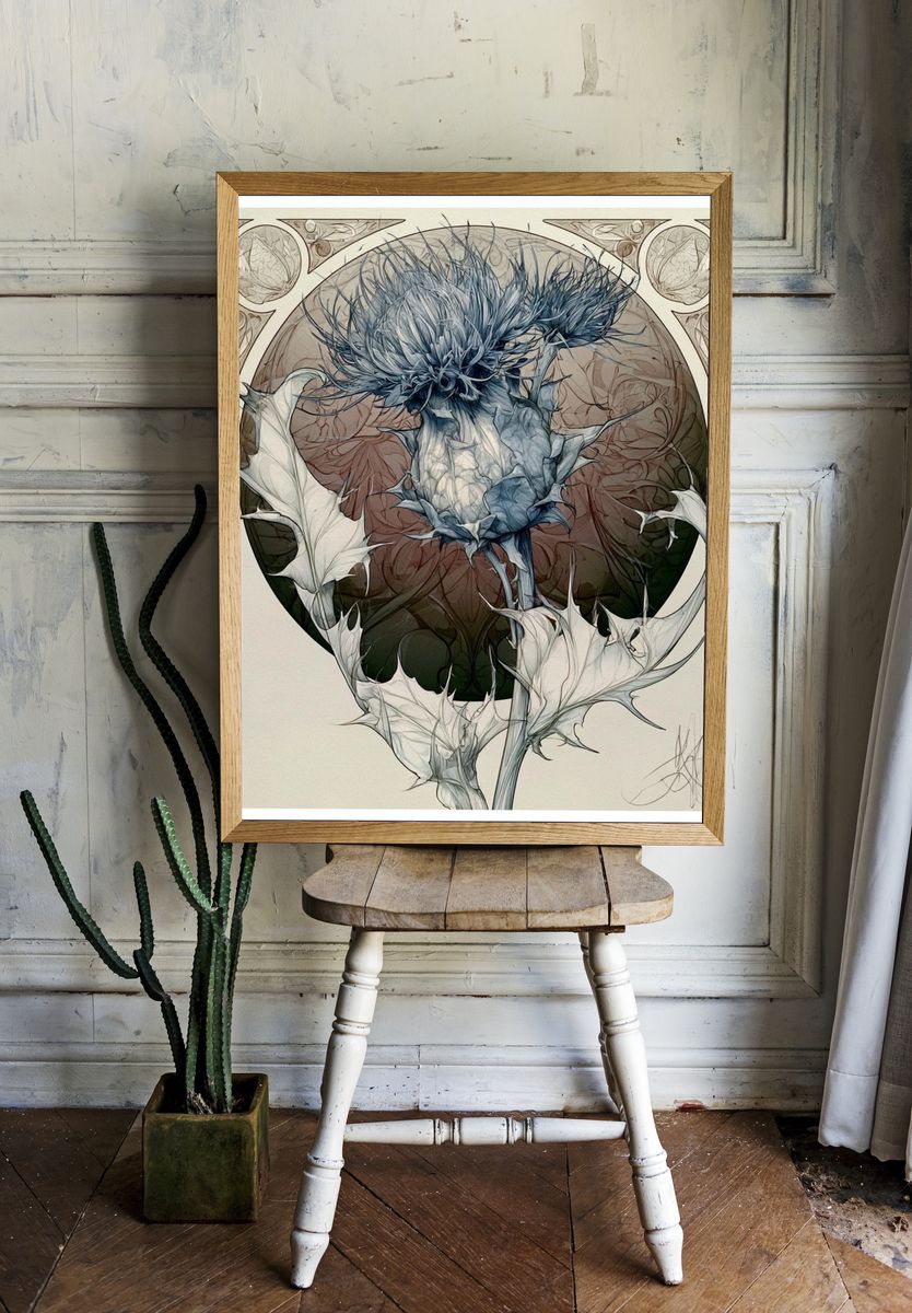 Thistle Bloom Illustration Poster. — room view 1