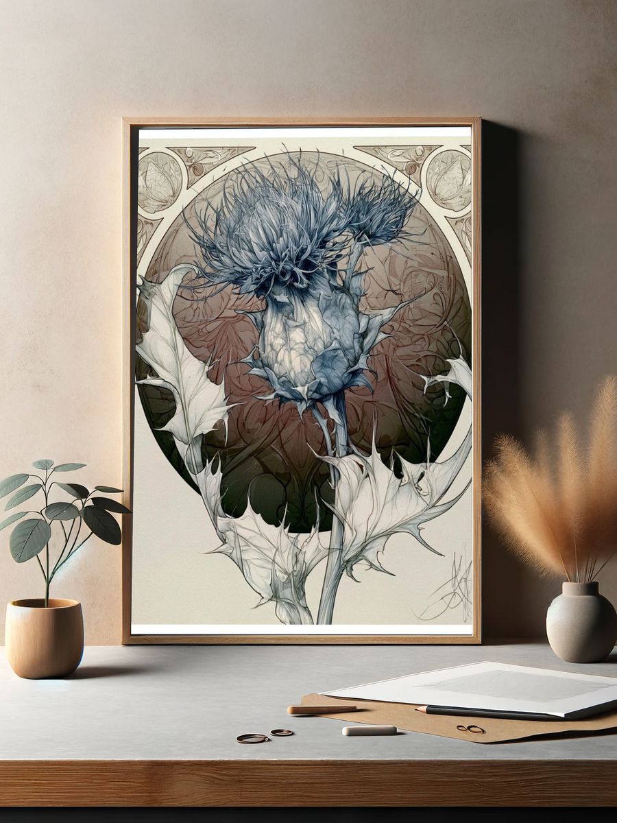 Thistle Bloom Illustration Poster. — room view 2