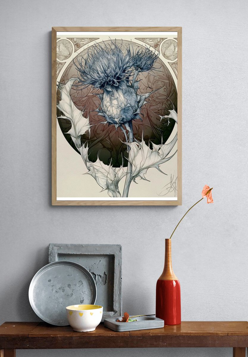 Thistle Bloom Illustration Poster. — room view 3