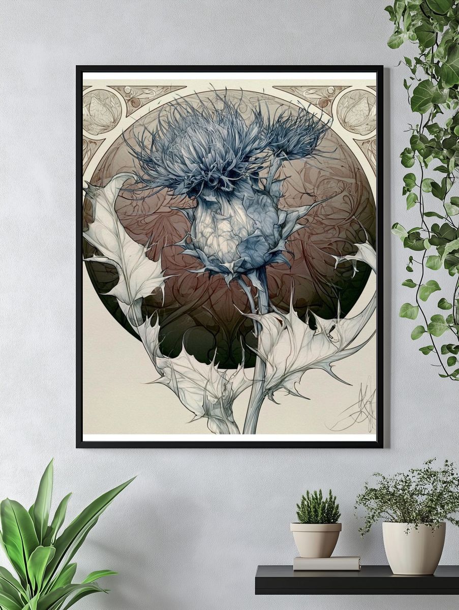 Thistle Bloom Illustration Poster. — room view 4