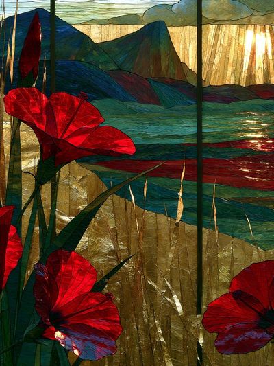 Sunlit Red Poppies Landscape Print.