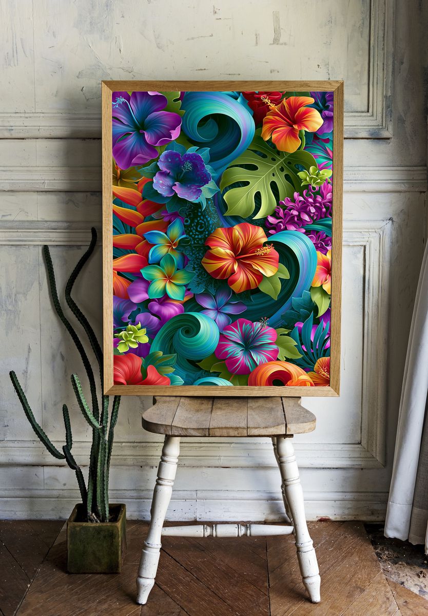 Tropical Hibiscus Bloom Poster. room preview