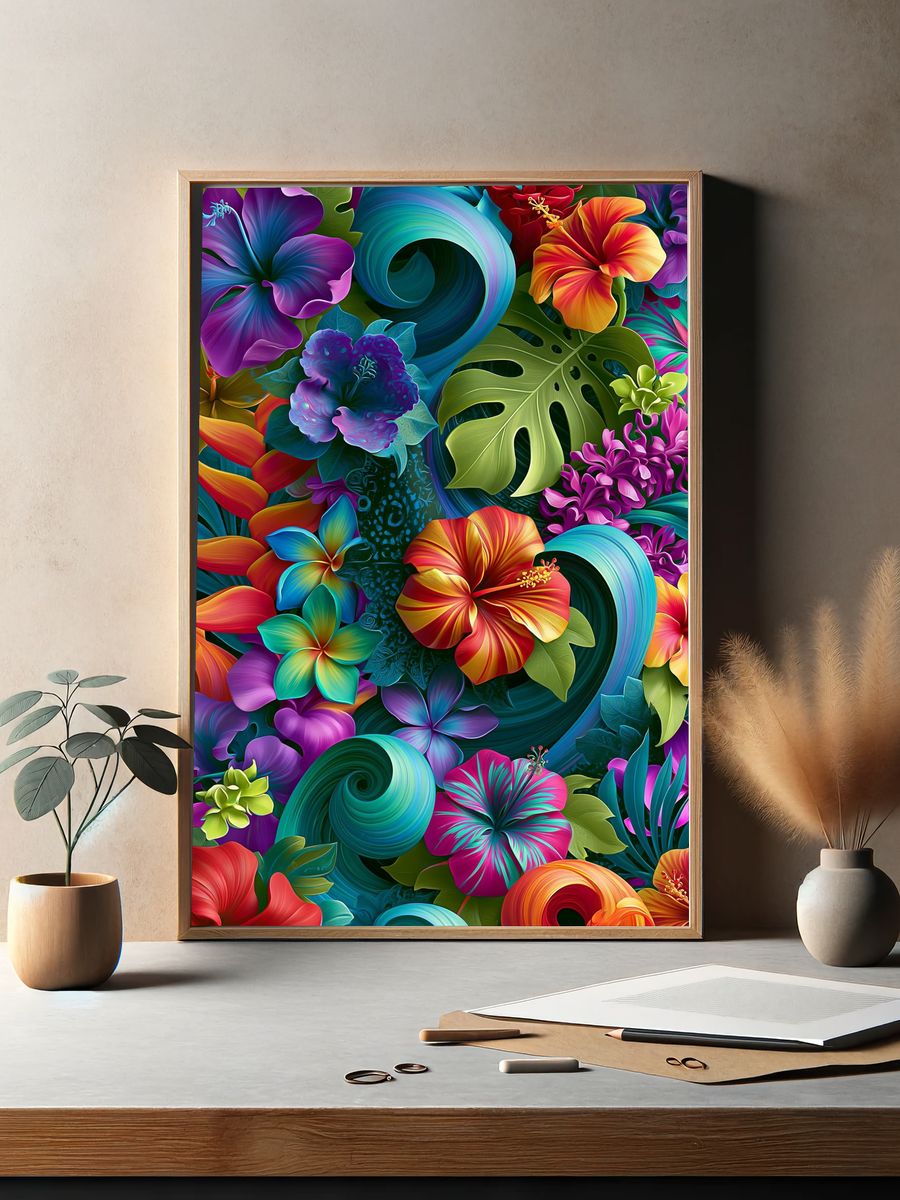 Tropical Hibiscus Bloom Poster. — room view 2