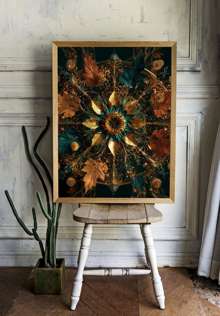 Golden Floral Mandala Poster. — room view 1