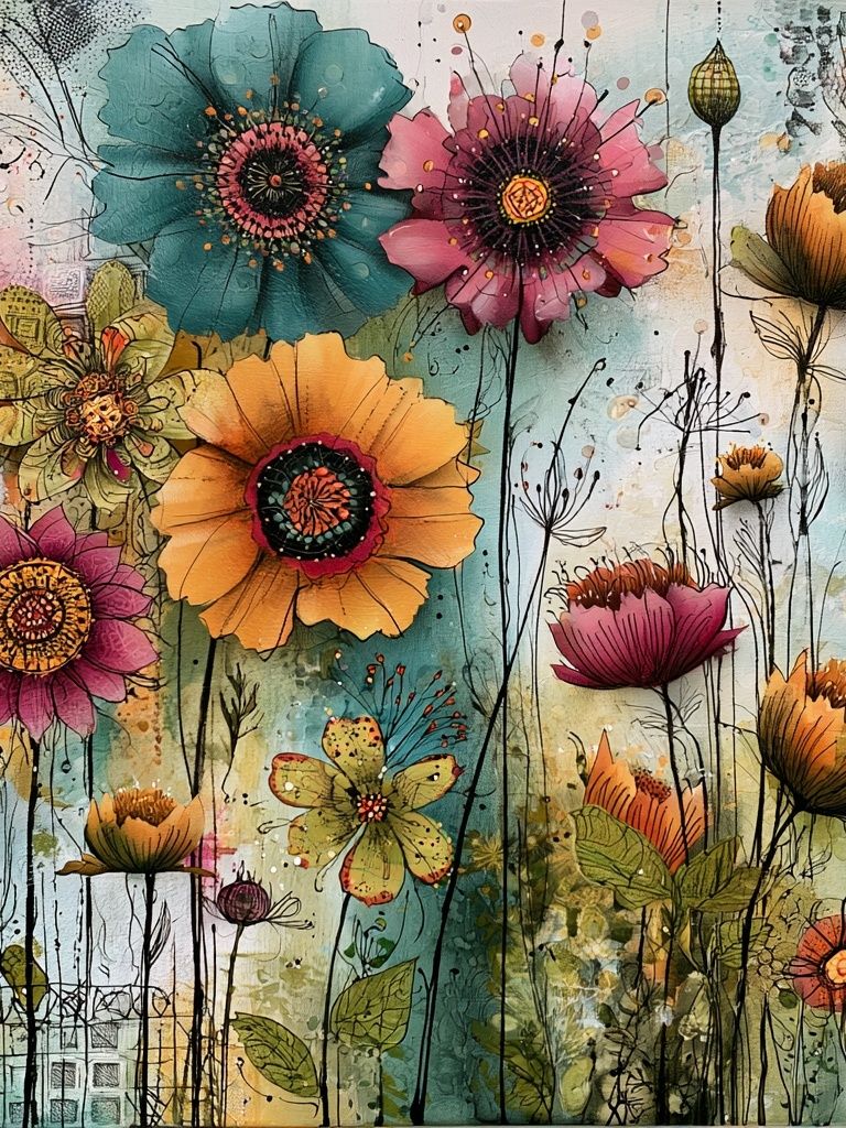 Whimsical Wildflower Garden Print. poster — botanical art