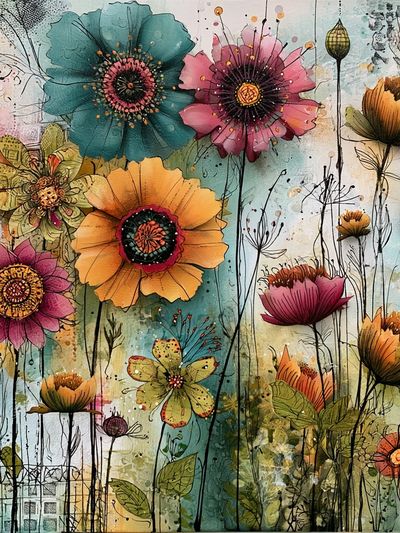 Whimsical Wildflower Garden Print.