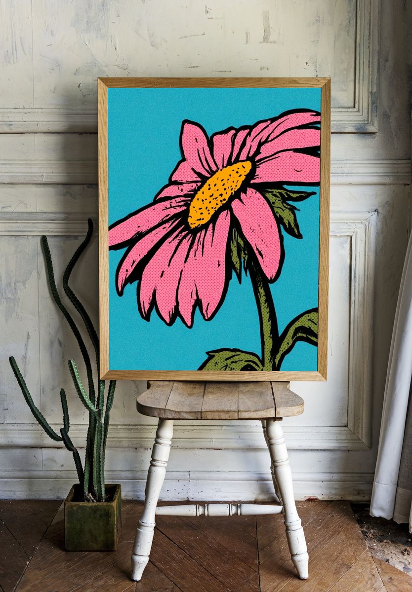 Pink Daisy Illustration Poster. room preview