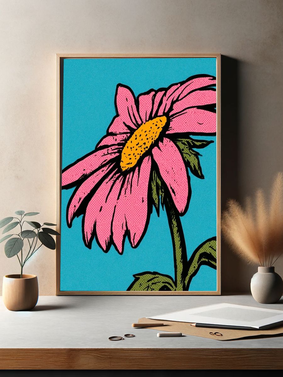 Pink Daisy Illustration Poster. — room view 2